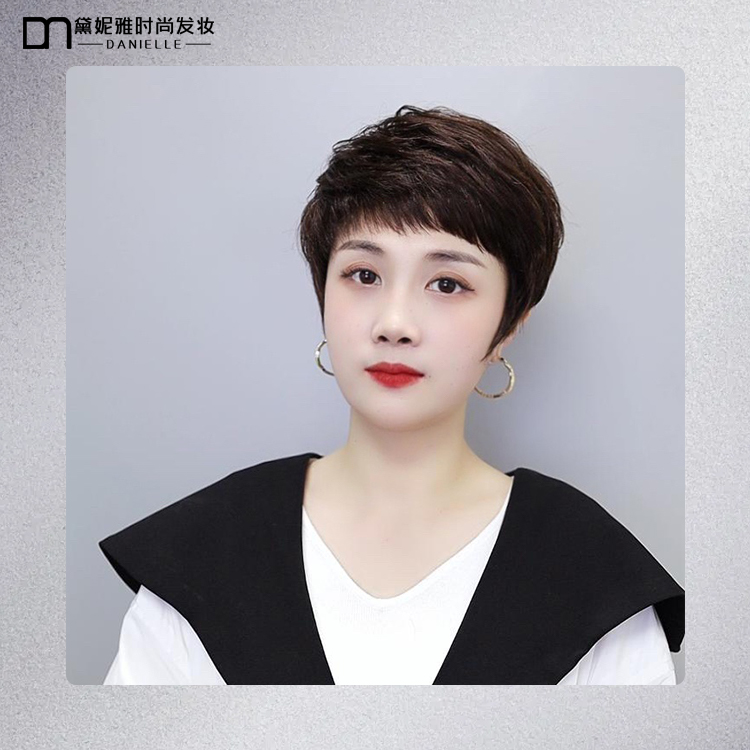 黛妮雅时尚发妆飒爽有型真人发全手织蓬松自然全头套