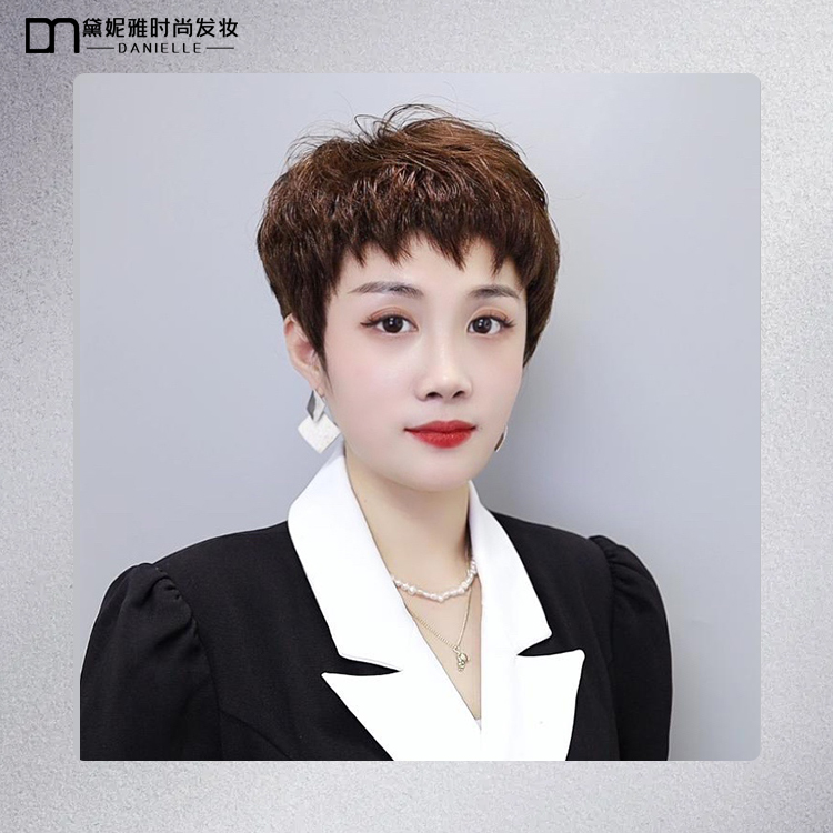 黛妮雅时尚发妆狗啃刘海全真人发全手织蓬松自然全头套